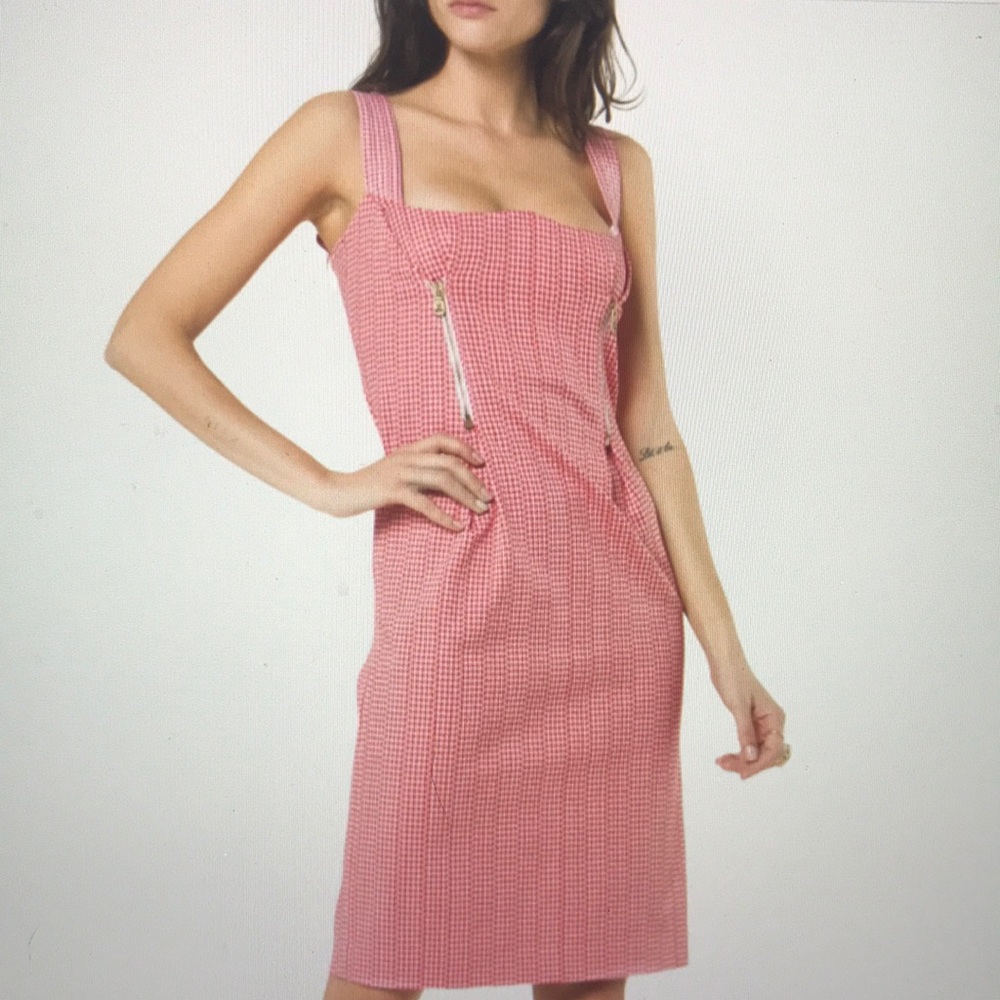 VERSACE red and white houndstooth bustier dress